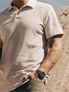 Taylor Stitch Herringbone linen blend polo size 44 XXl